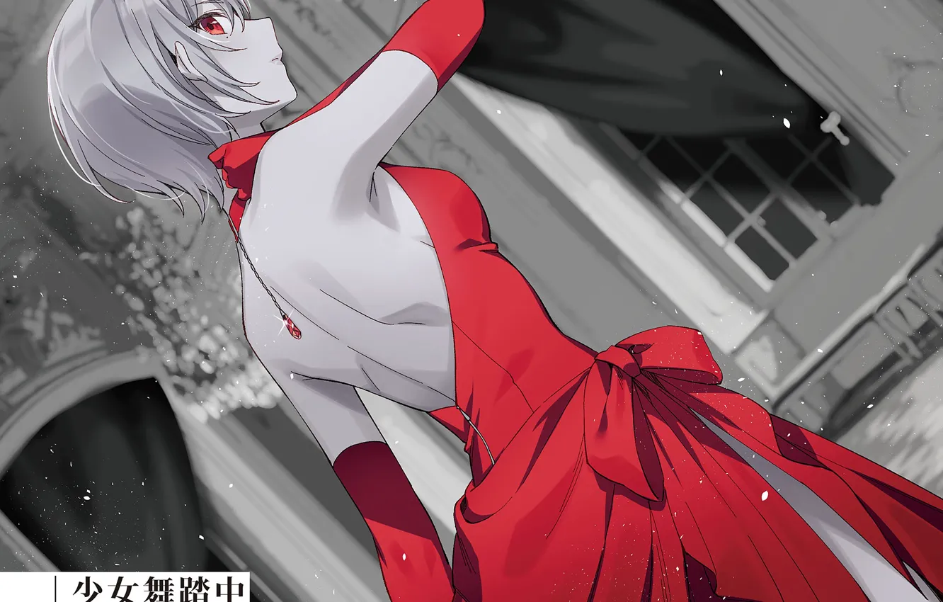 Photo wallpaper girl, manga, red dress, monochrome, Hyakki, Spy Kyoushitsu