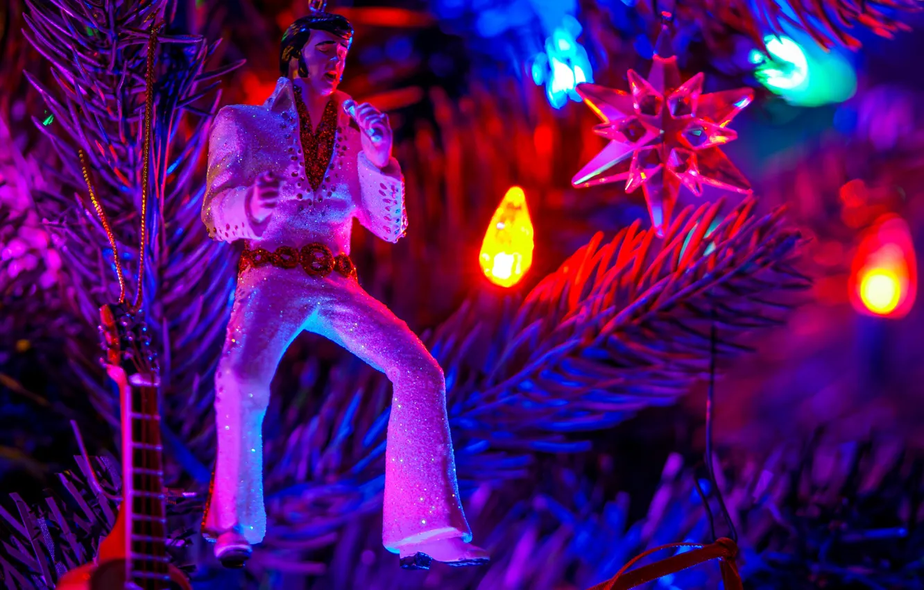 Photo wallpaper lights, holiday, toy, tree, garland, Elvis Presley