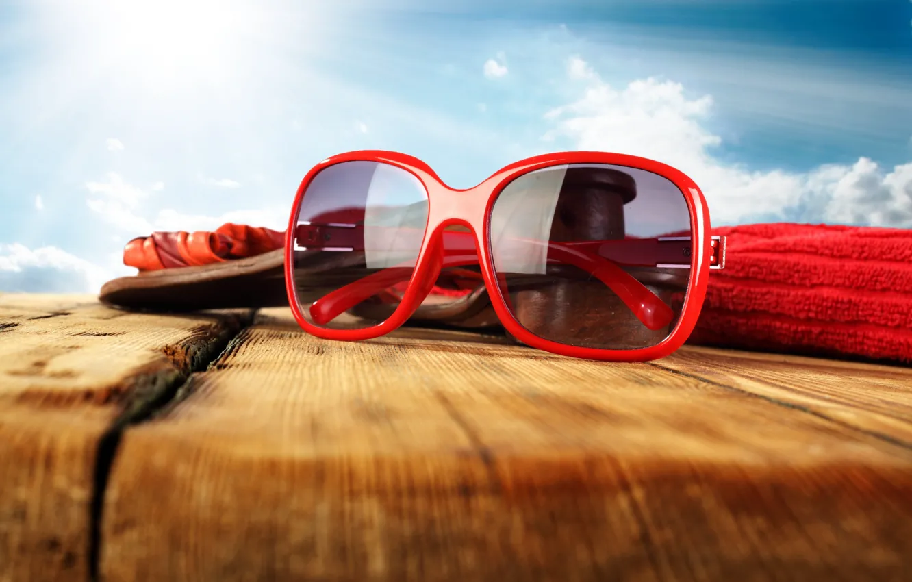 Photo wallpaper summer, the sky, clouds, red, glasses