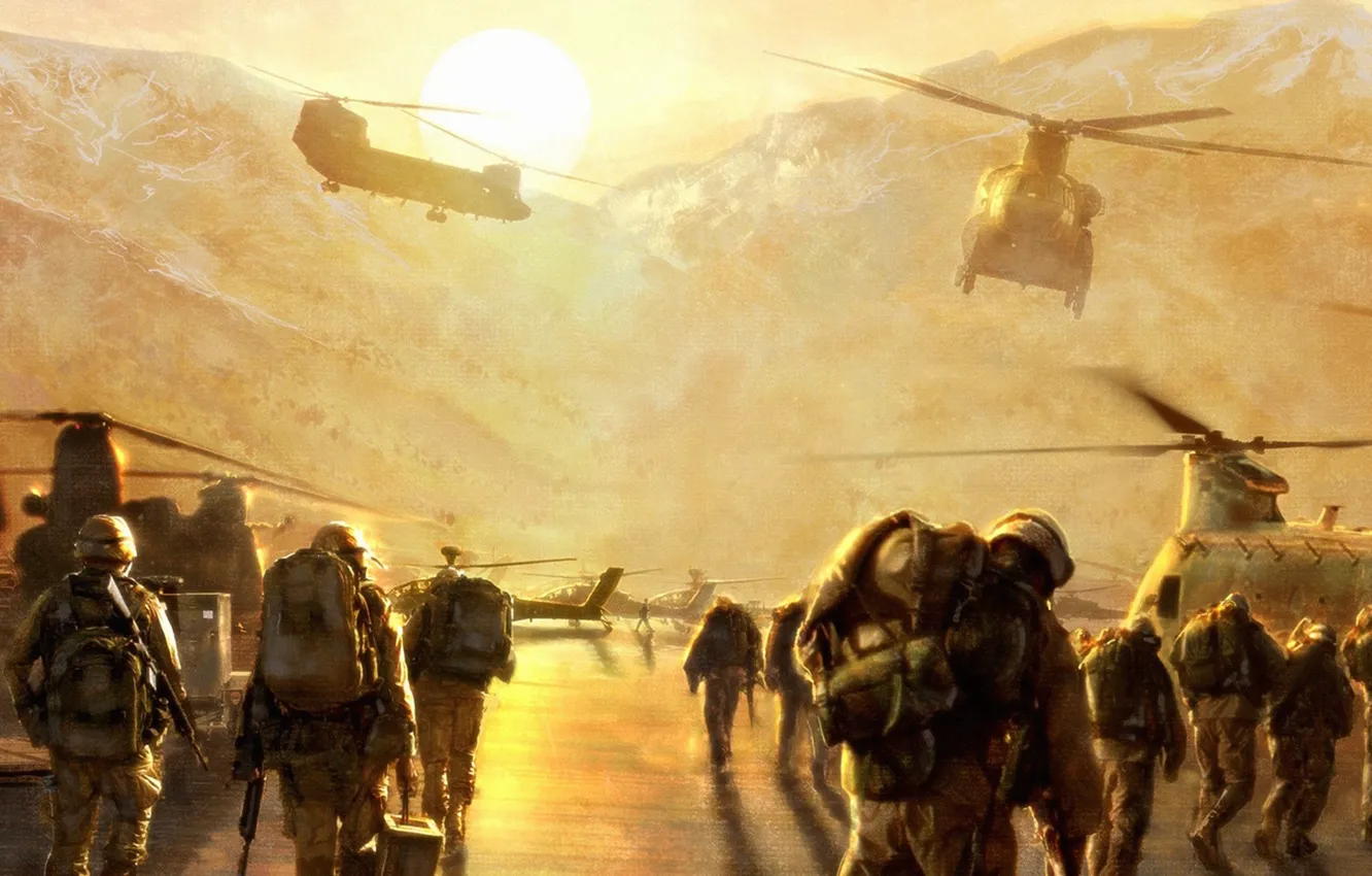 Photo wallpaper desert, military, medal of honor, helicopter, special operations