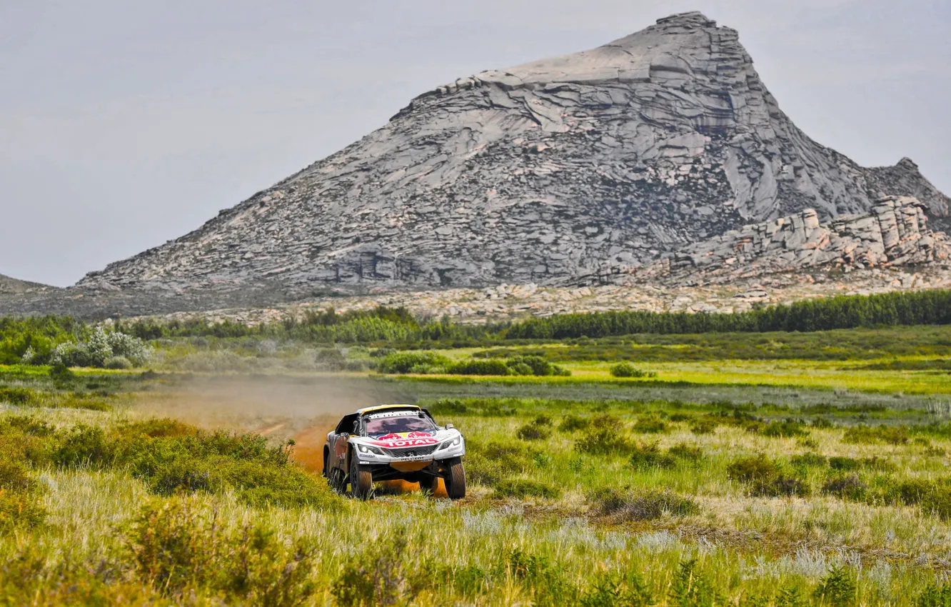Photo wallpaper grass, mountains, overcast, rocks, race, sport, lights, speed