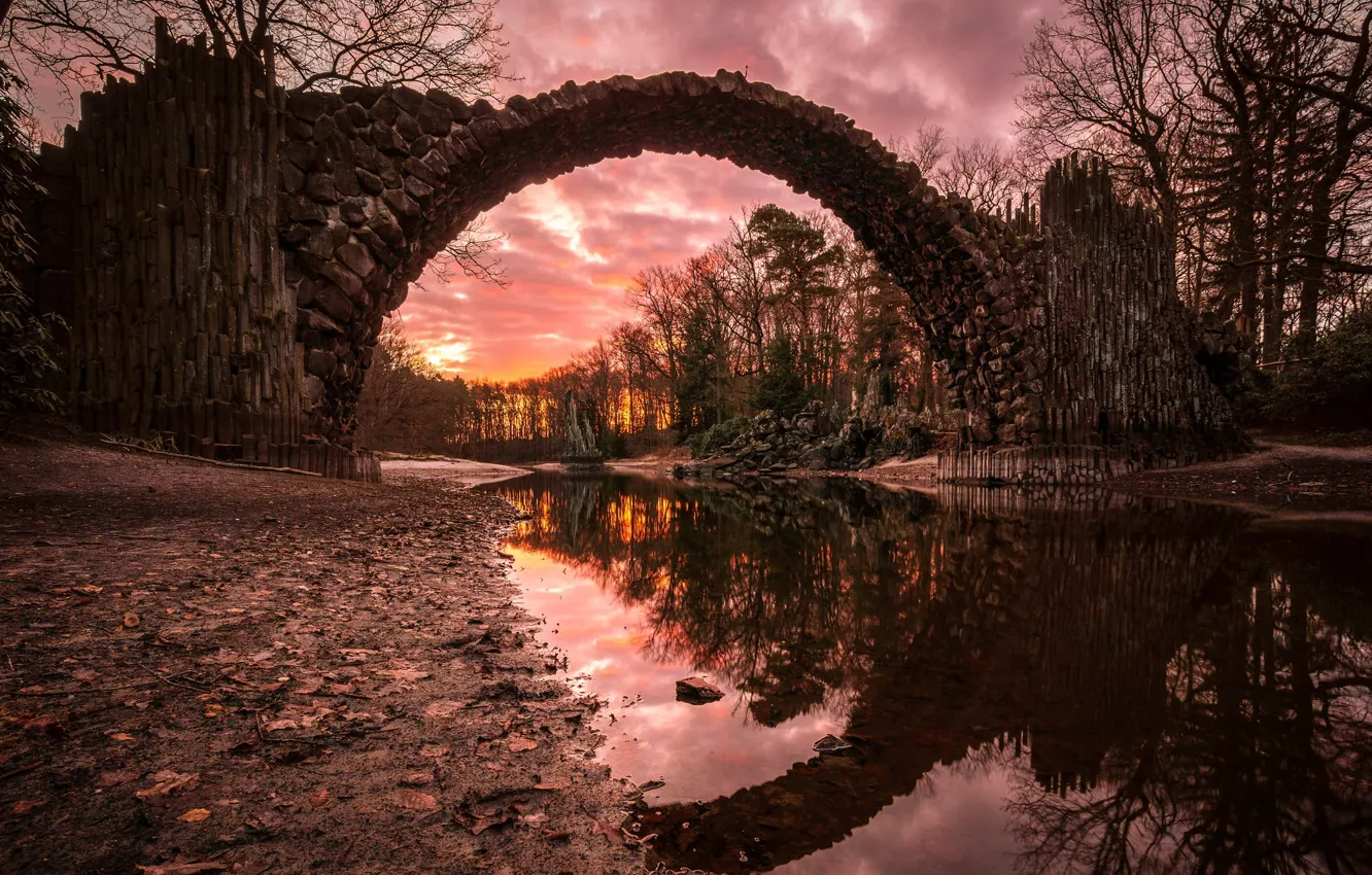 Photo wallpaper sunset, bridge, river