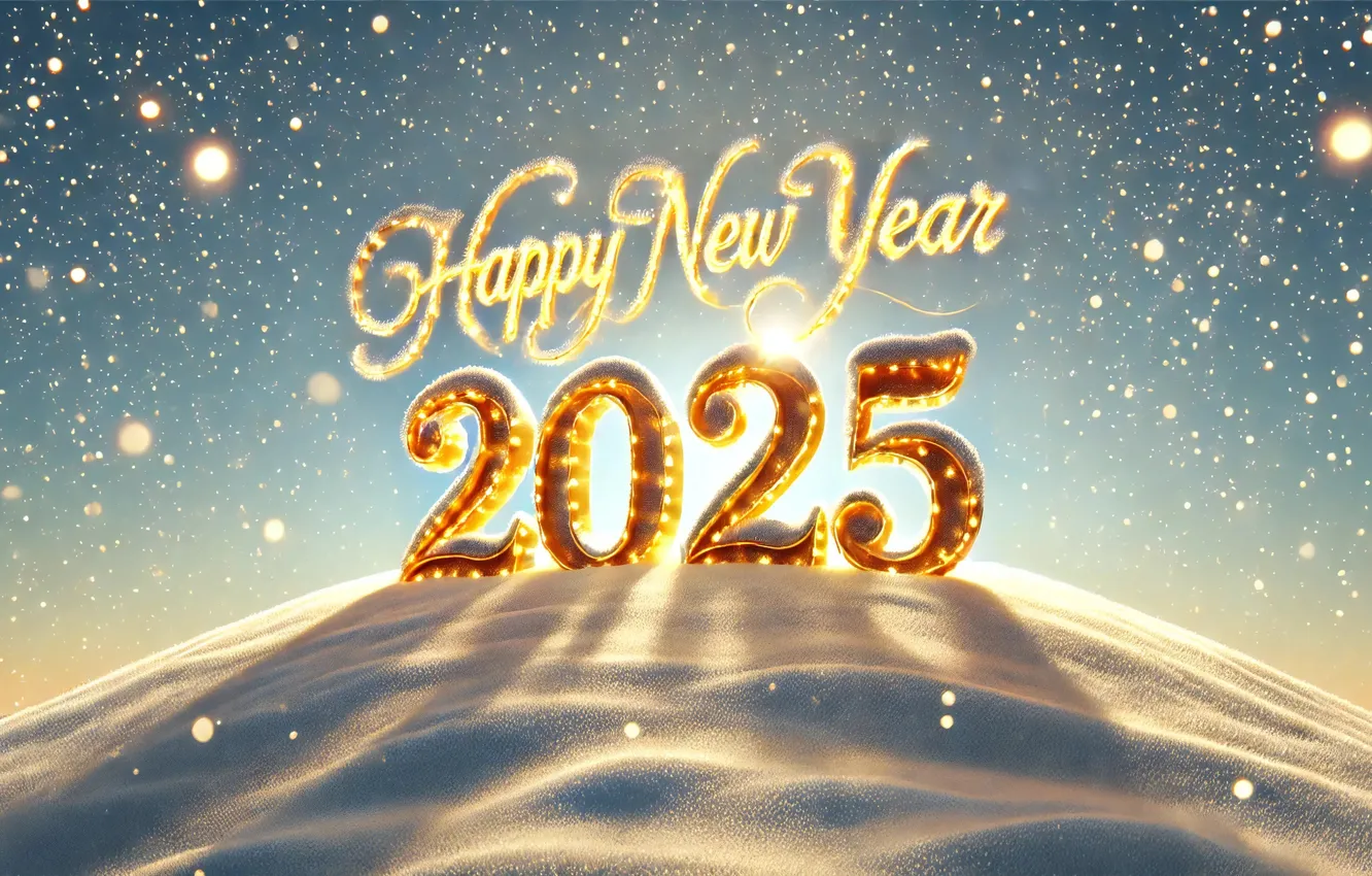 Photo wallpaper winter, the sun, light, snow, lights, hills, the inscription, new year