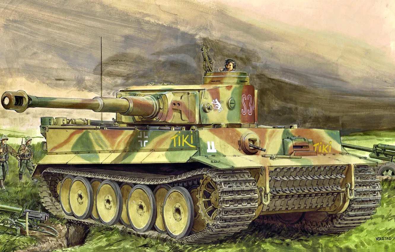 Photo wallpaper Germany, art, tank, Heavy, The second World war, Machine gun, Tiger I, Ausf.E