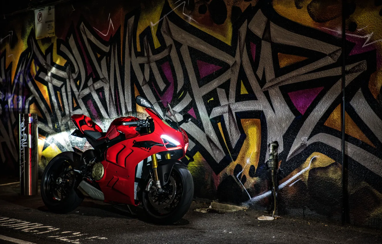 Photo wallpaper Ducati, Wall, Graffiti, Panigale V4S