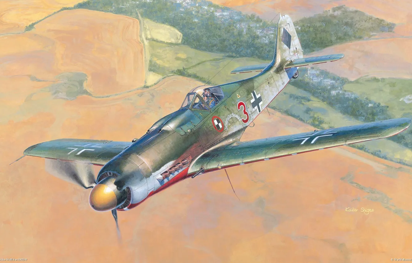Photo wallpaper aircraft, war, art, mountain, painting, aviation, jet, Fw 190