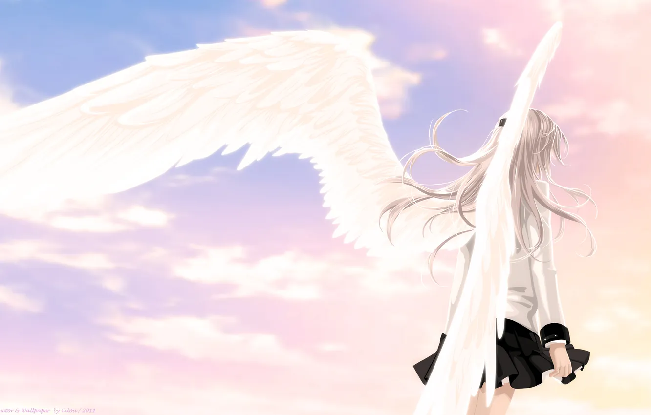 Photo wallpaper the sky, girl, clouds, wings, angel, anime, art, angel beats