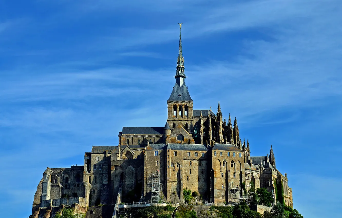 Photo wallpaper the sky, castle, France, Normandy, Mont-Saint-Michel