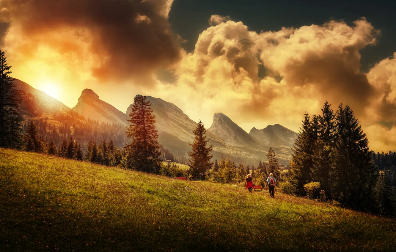 Photo wallpaper the sky, mountains, nature