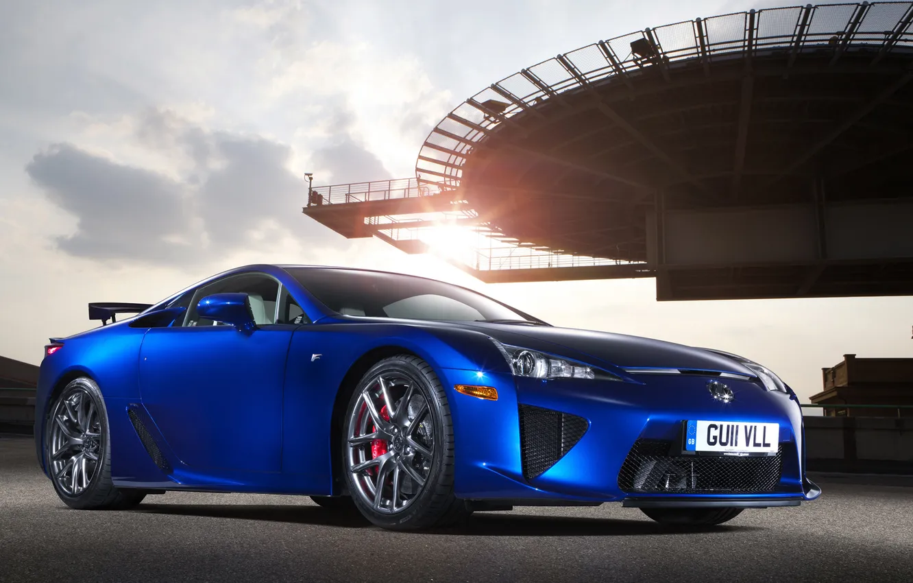 Photo wallpaper the sky, the sun, clouds, blue, Lexus, supercar, front view, Lexus