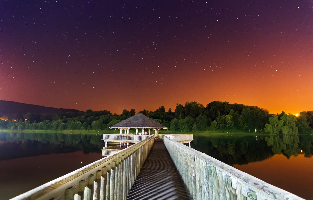 Photo wallpaper the sky, stars, night, lake, pierce