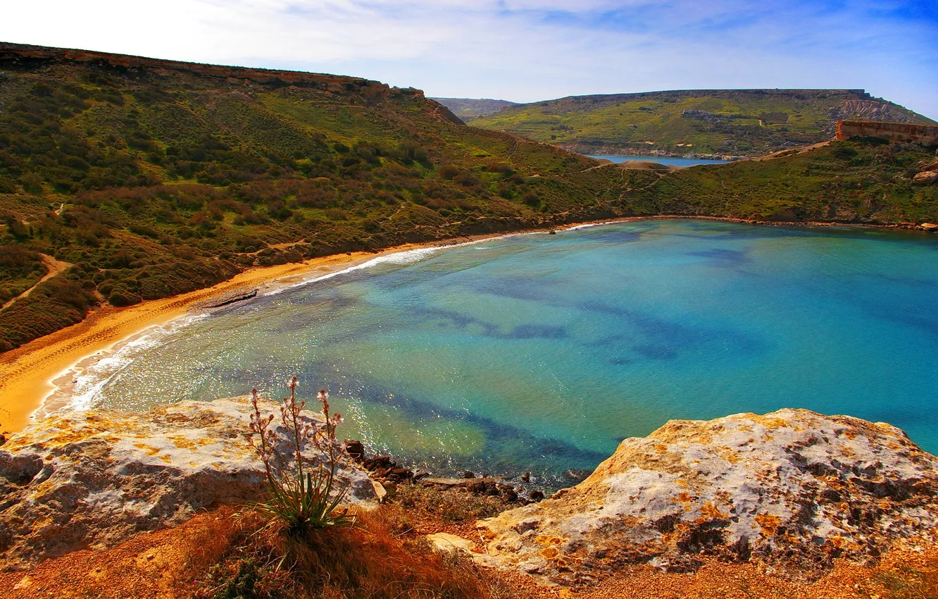 Photo wallpaper sea, landscape, mountains, nature, coast, Malta