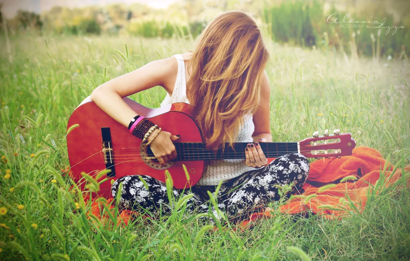 Photo wallpaper girl, music, guitar