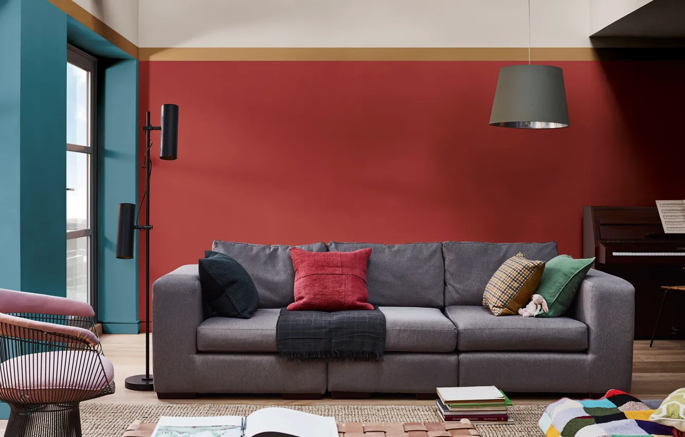 Photo wallpaper design, style, room, lamp, interior, positive, piano, the play of colors