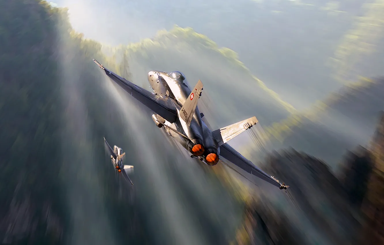 Photo wallpaper Switzerland, Douglas, McDonnell, F/A-18 Hornet, American carrier-based fighter-bomber