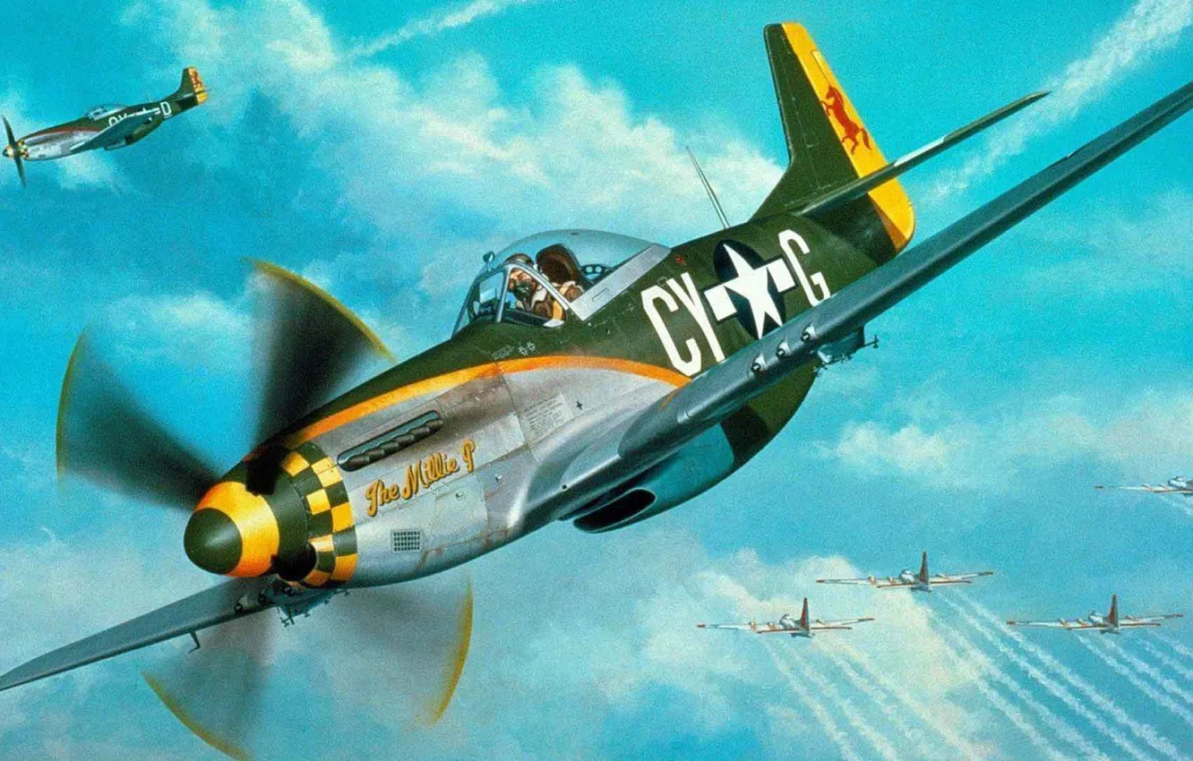 Photo wallpaper Mustang, fighter, P-51, North American, B-17, bombardirovshik