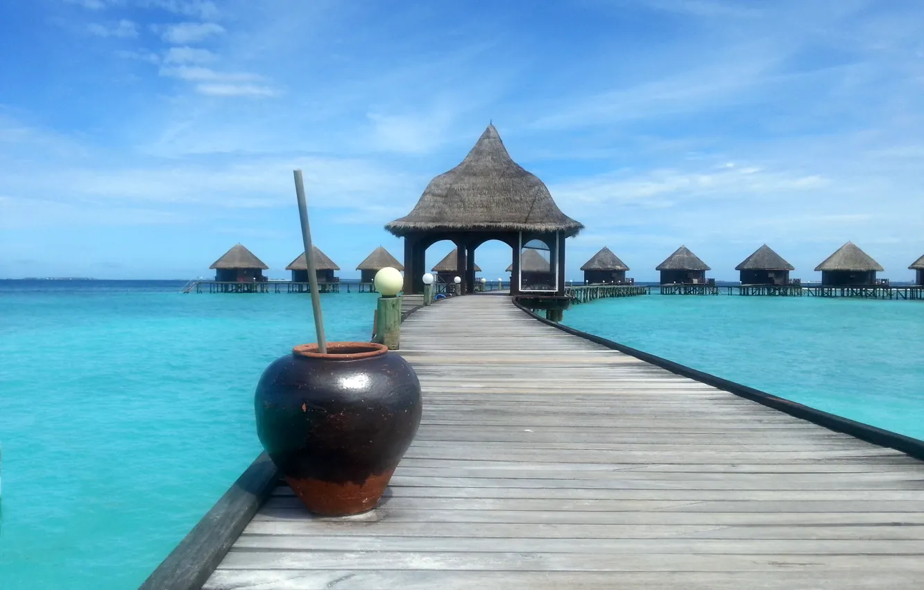 Photo wallpaper the sky, the ocean, island, Мaldives