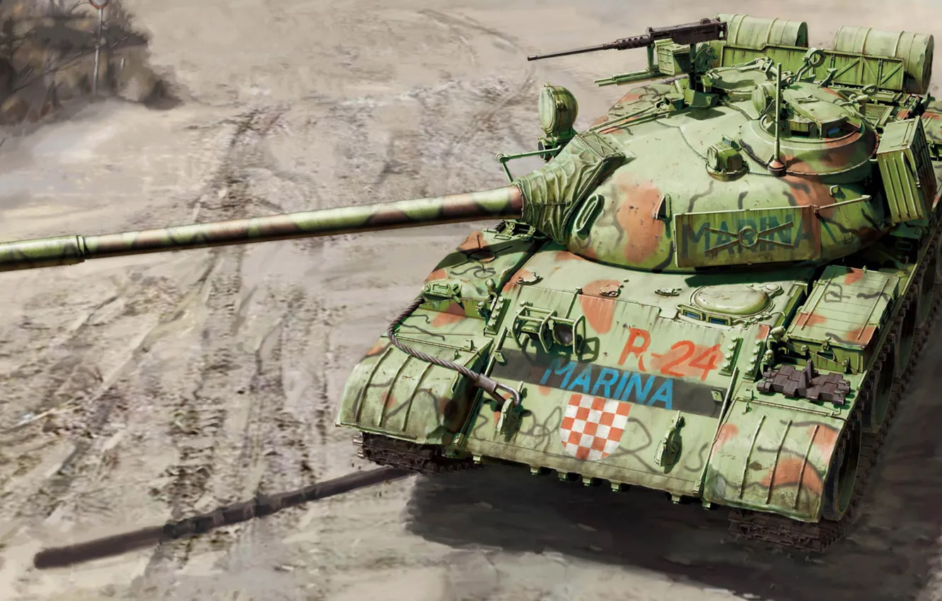 Photo wallpaper figure, main battle tank, Marina, Soviet medium tank, T-55