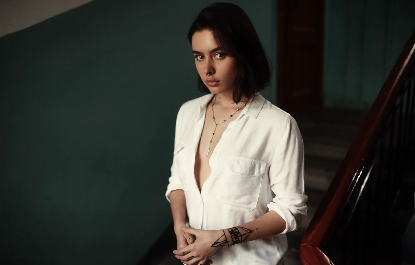 Photo wallpaper look, girl, tattoo, steps, Andrey Firsov