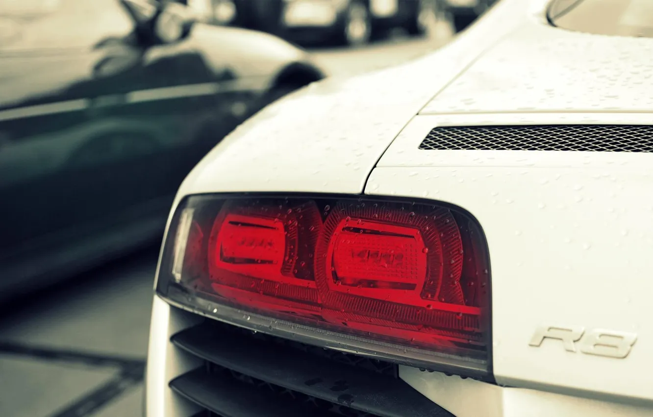 Photo wallpaper white, rain, lights, Audi R8