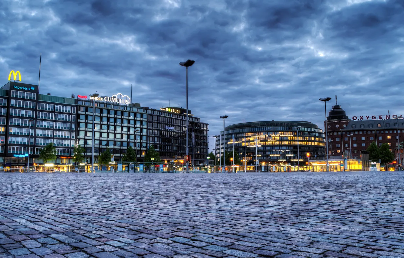 Photo wallpaper lights, home, the evening, Finland, Finland, Helsinki, Helsinki, ploschyadi.