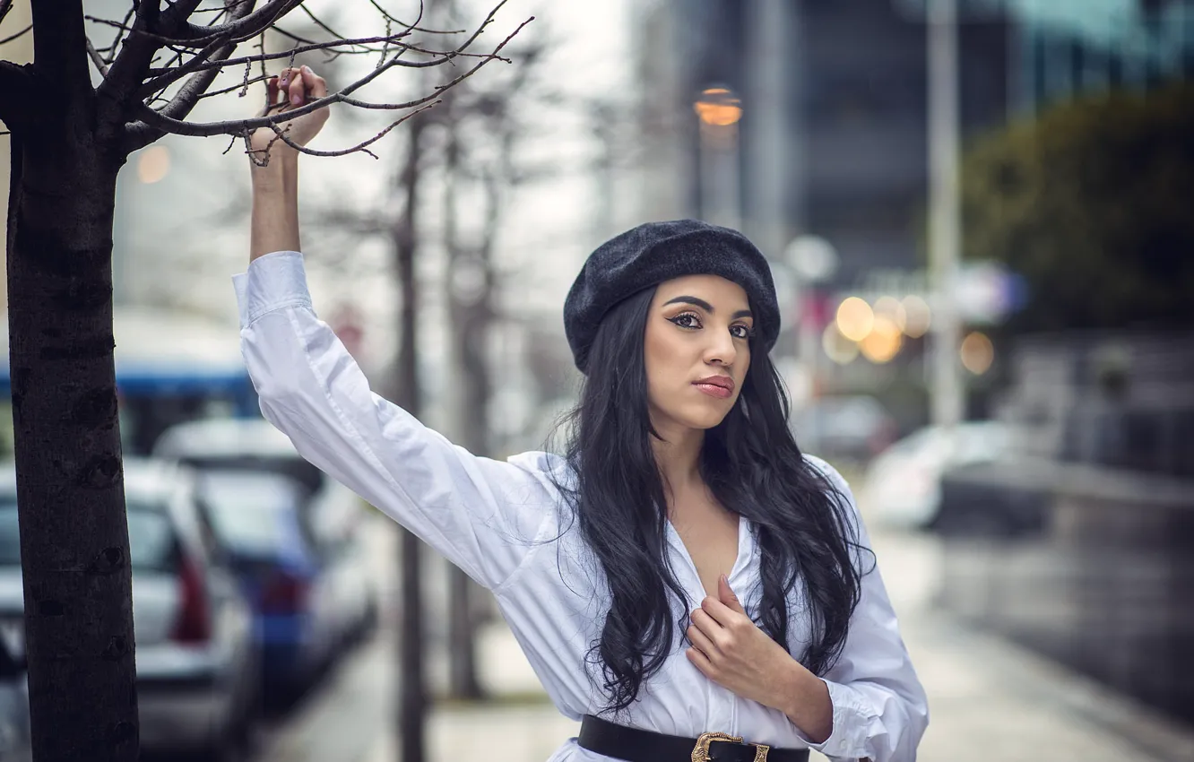 Photo wallpaper pose, brunette, beauty, bokeh, Tatiana