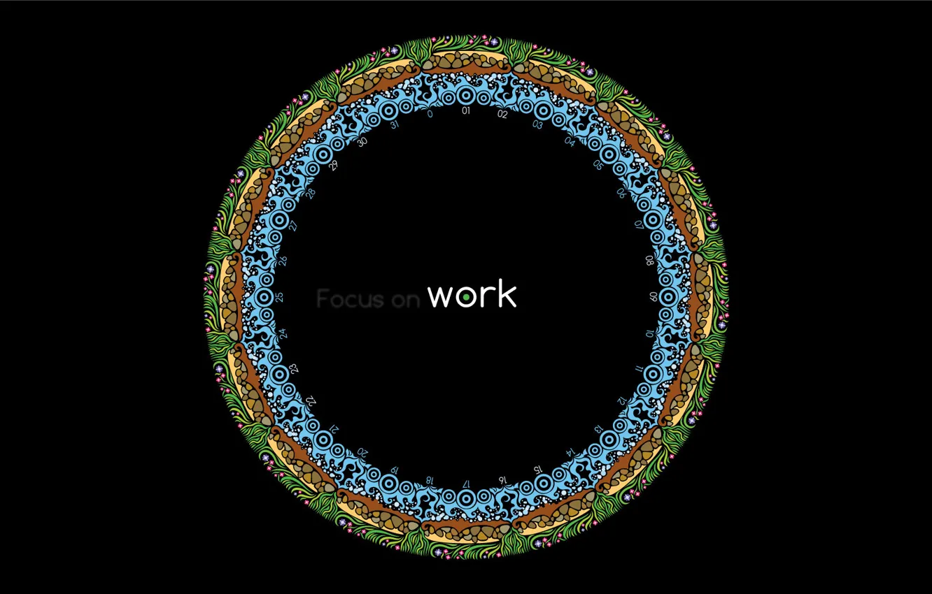 Photo wallpaper circles, pattern, black background, focus on work