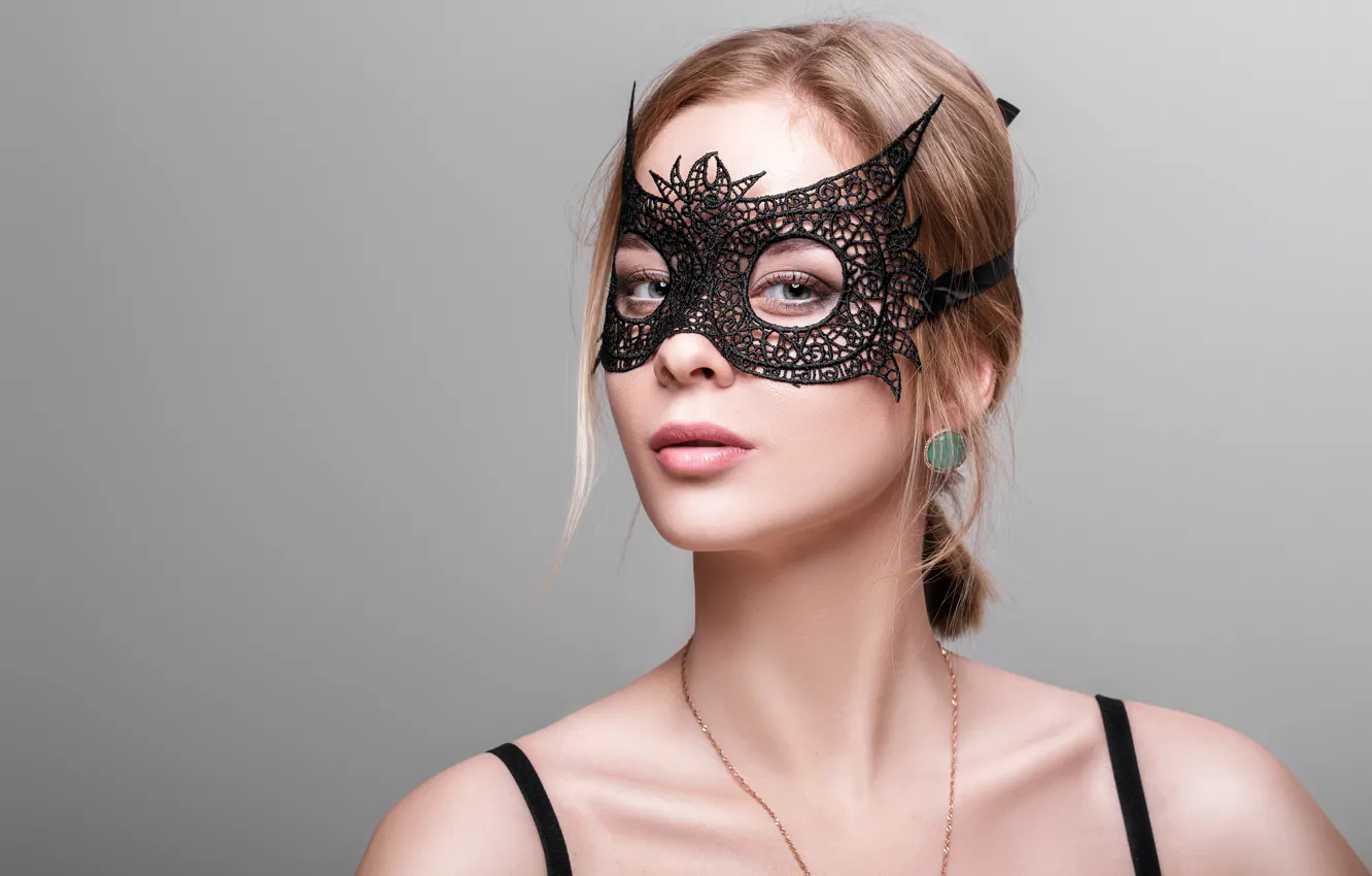 Photo wallpaper look, girl, decoration, background, portrait, makeup, mask, hairstyle