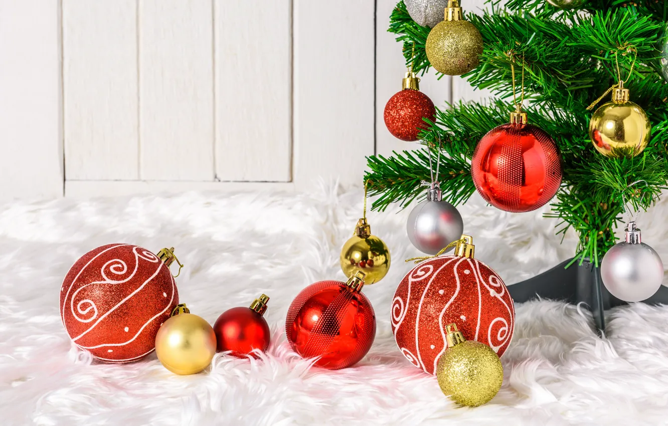 Photo wallpaper holiday, balls, tree, New year, decor, Christmas