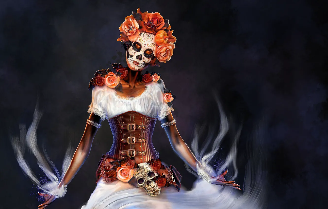Photo wallpaper flowers, woman, outfit, makeup, Until the death