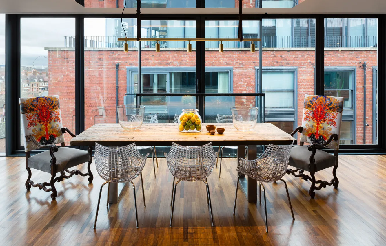 Photo wallpaper London, interior, penthouse, dining room, dining area, DINING AREA, Night-and-Day Apartment, Penthouse in London