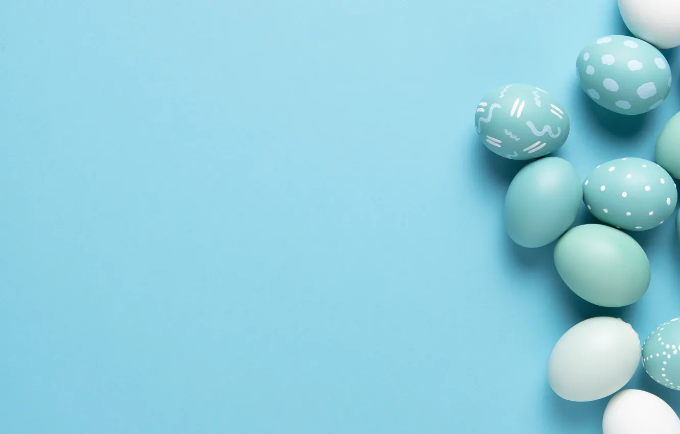 Photo wallpaper eggs, Easter, blue background, eggs