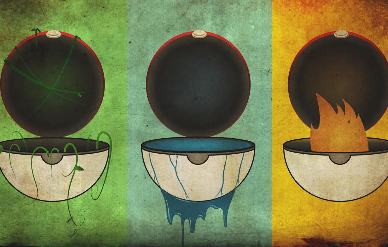 Photo wallpaper grass, water, lights, strip, flame, element, pokemon, vines