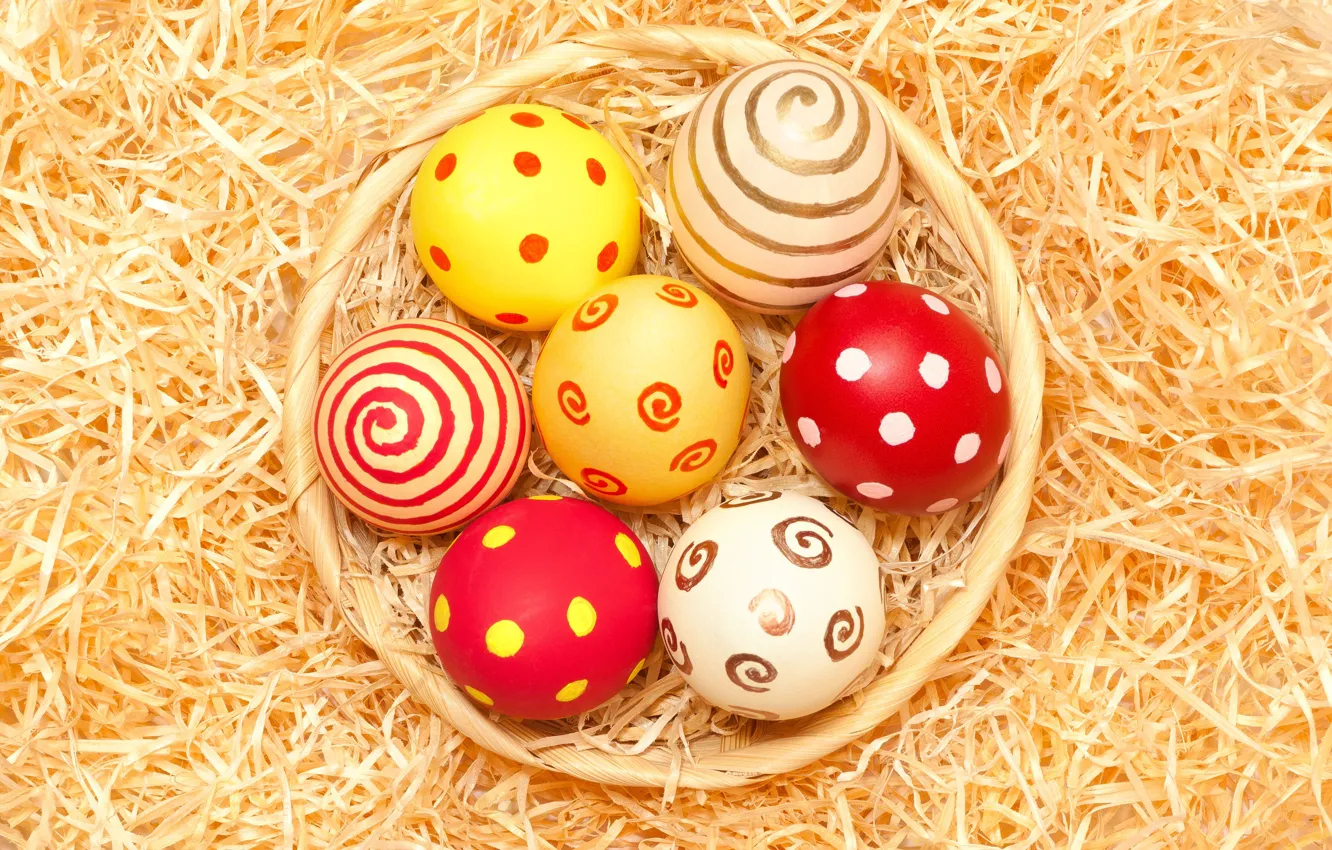 Photo wallpaper Straw, Easter, Eggs, eggs, Holidays