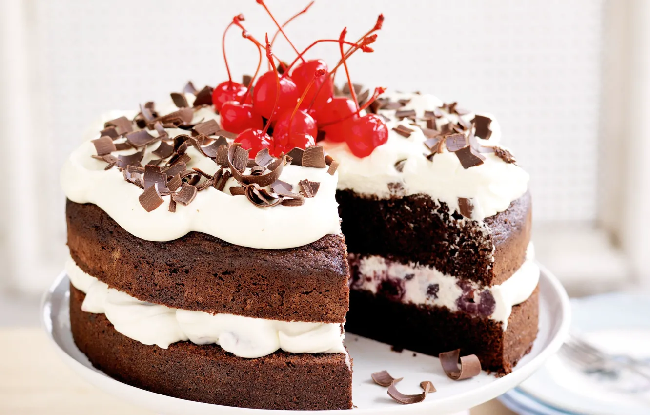 Photo wallpaper cherry, chocolate, cake, cream