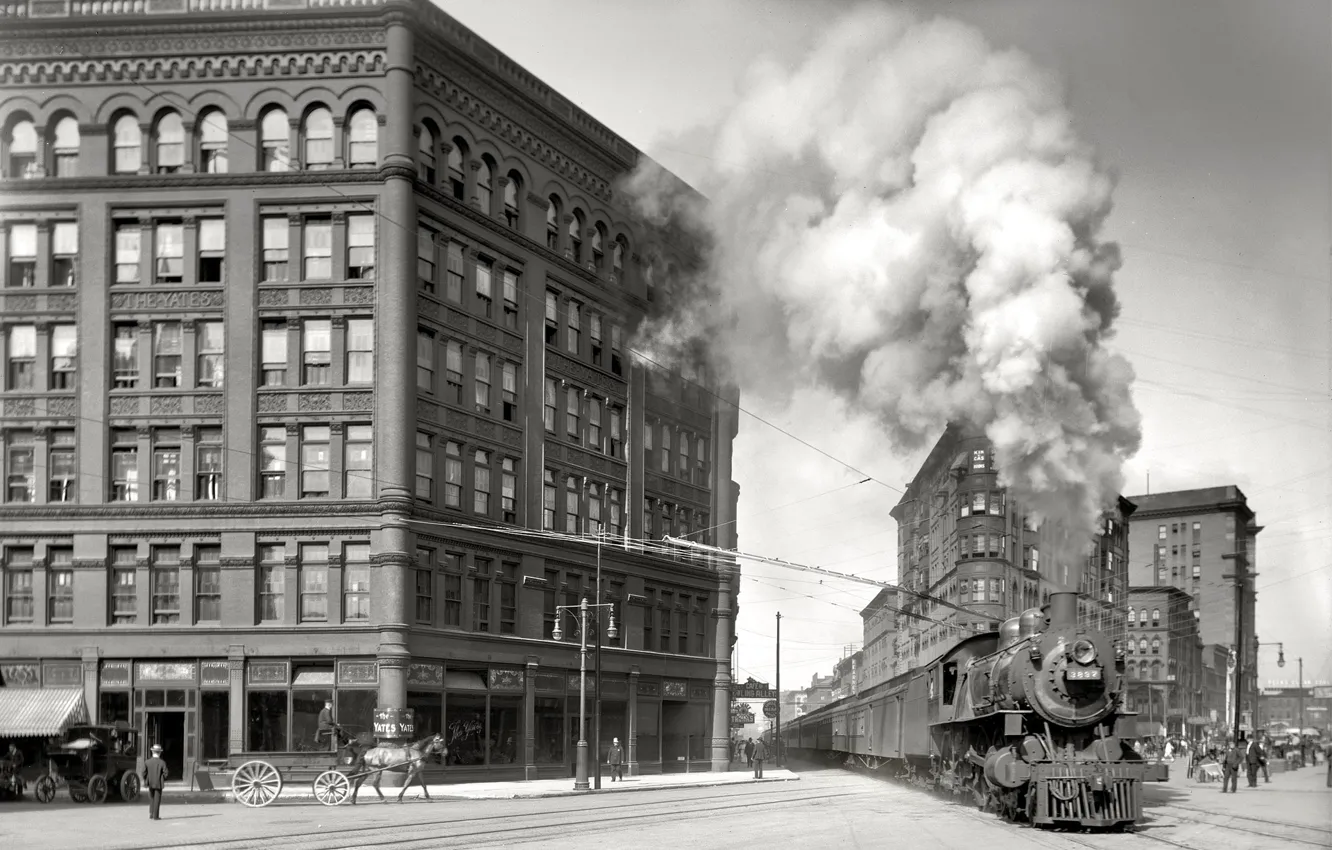 Photo wallpaper retro, train, home, the engine, USA, 1905-th year