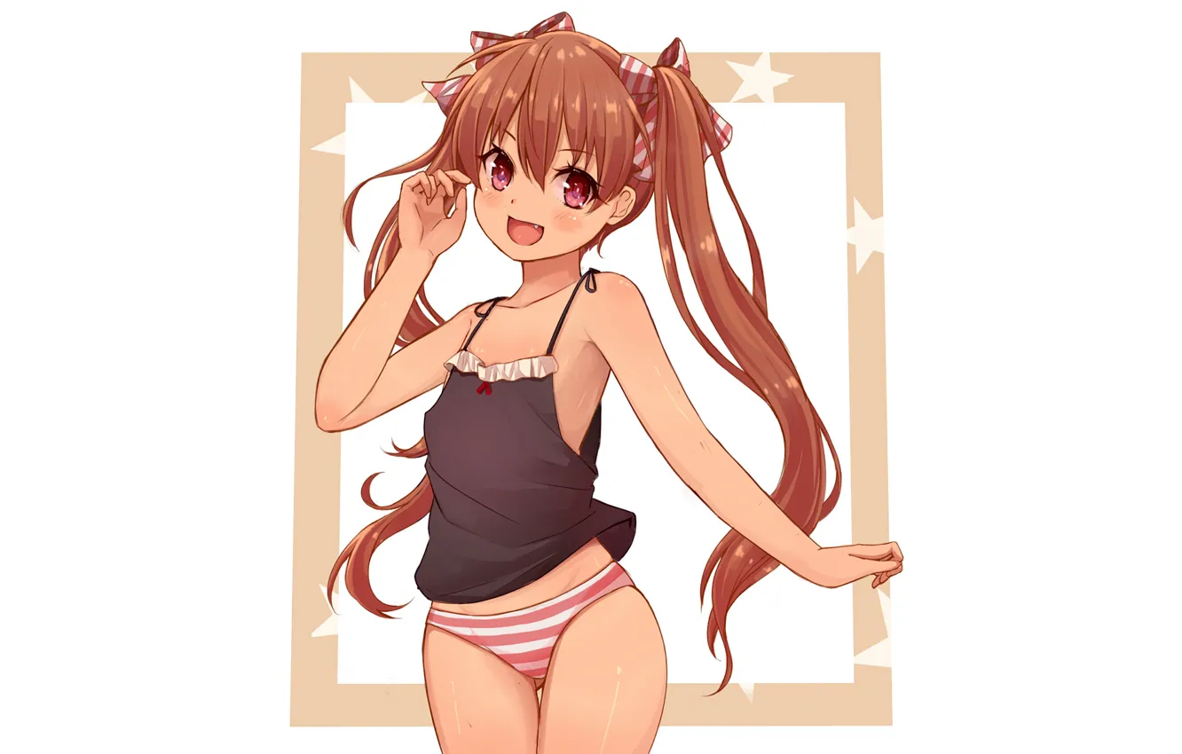 Photo wallpaper girl, sexy, blouse, long hair, brown hair, anime, beautiful, twintails