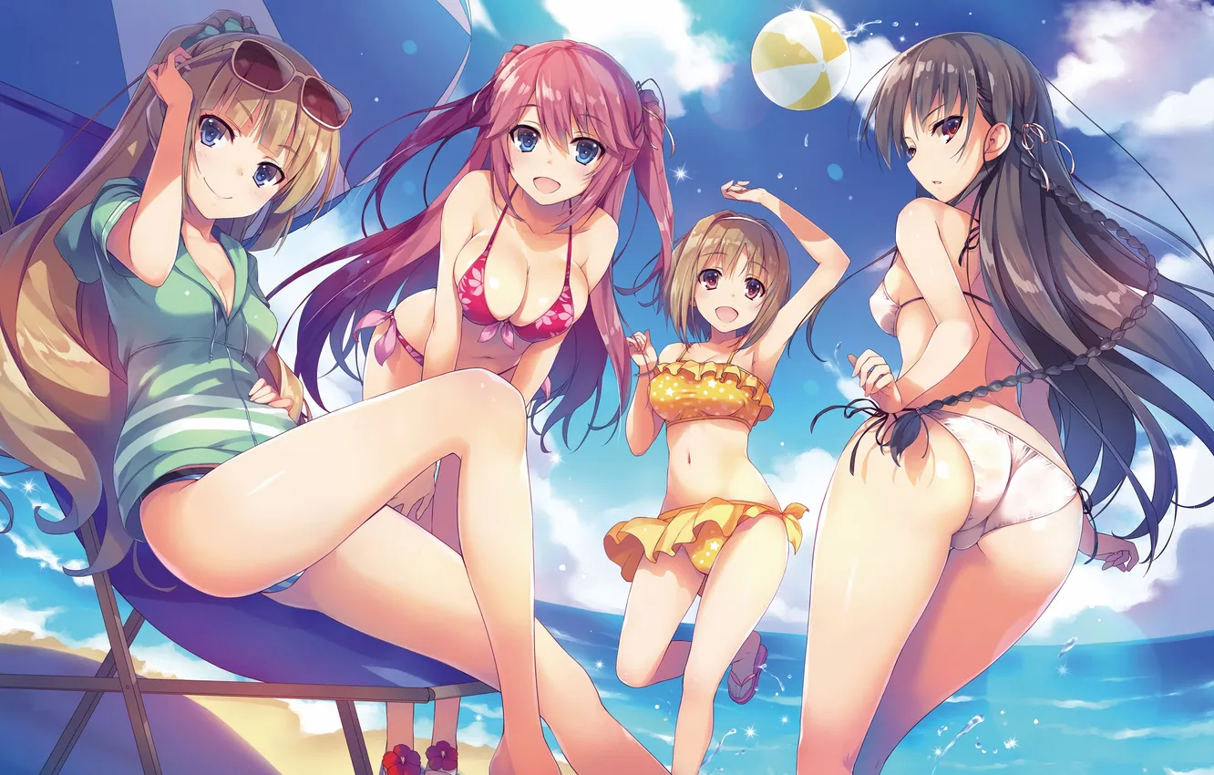 Photo wallpaper sexy, ass, cleavage, beach, pink hair, long hair, legs, sea