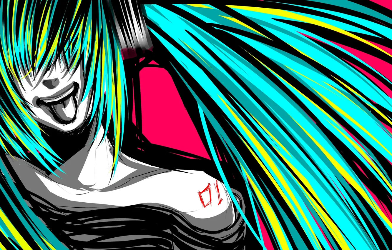 Photo wallpaper language, girl, colorful, art, tattoo, vocaloid, hatsune miku, Vocaloid