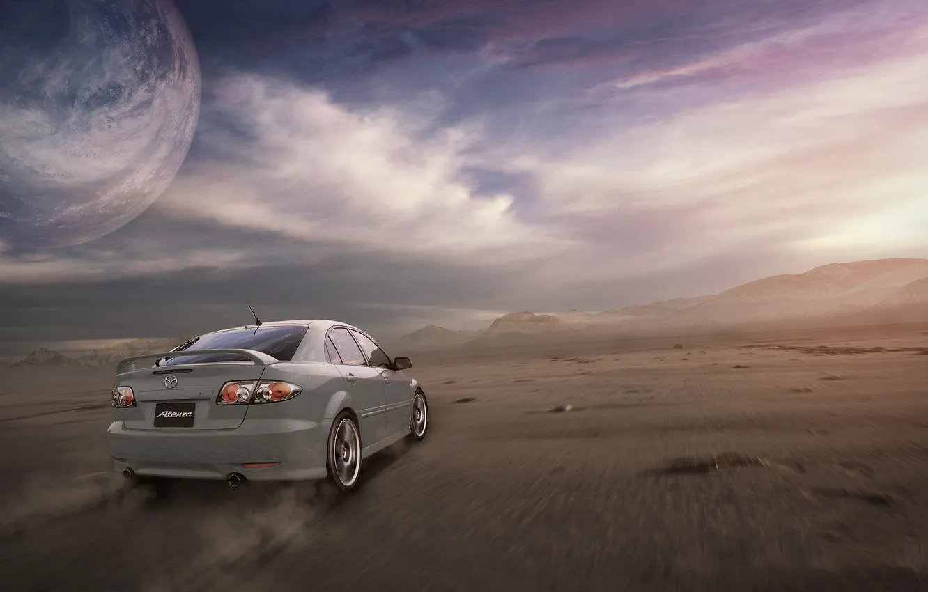 Photo wallpaper sand, mountains, Mazda 6 GT
