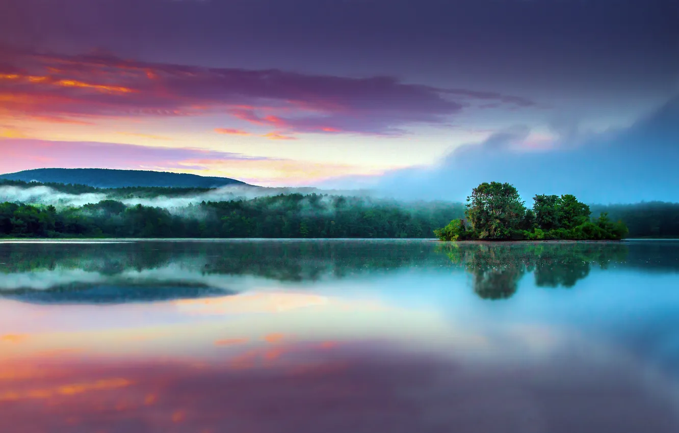 Photo wallpaper Sky, Green, Lake, Trees