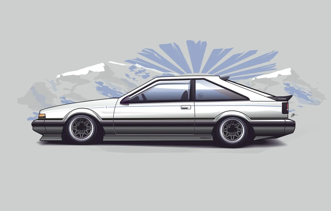Photo wallpaper mountains, vector, Japan, Silvia, Nissan, Nissan, stance, JDM