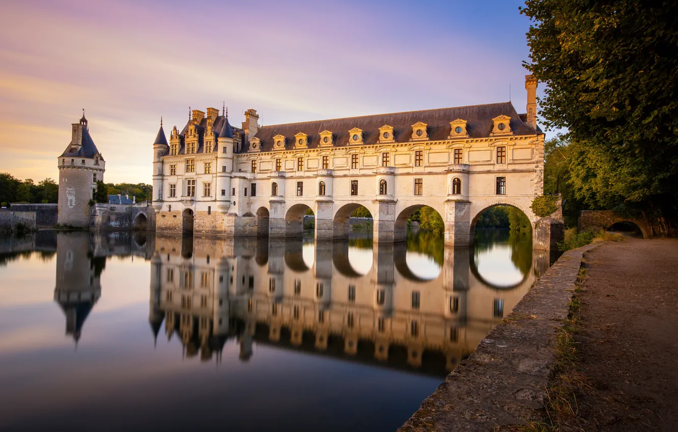 Photo wallpaper reflection, river, castle, France, France, Castle of Chenonceau, The Castle Of Chenonceau, The Loire Valley