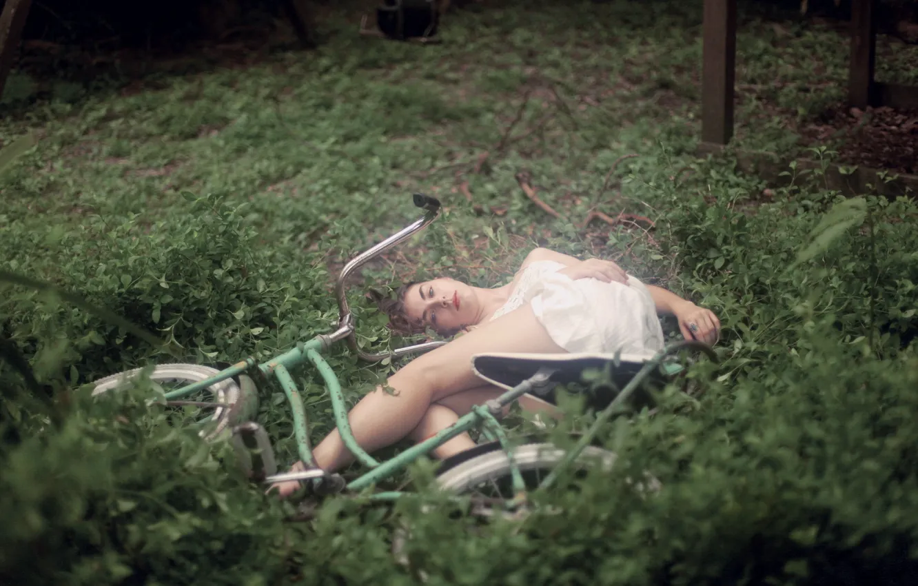 Photo wallpaper girl, bike, the situation