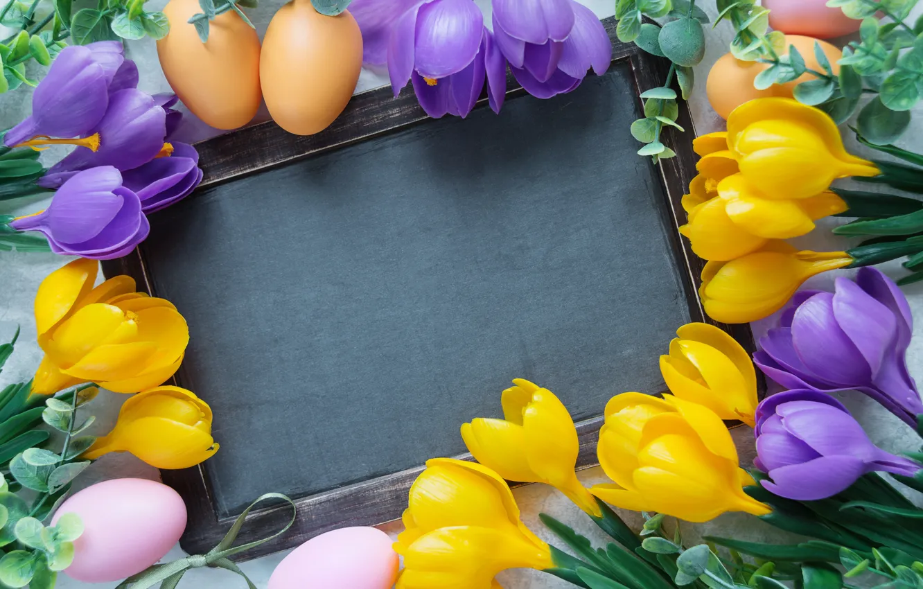 Photo wallpaper flowers, Easter, flowers, spring, Easter, eggs, Happy