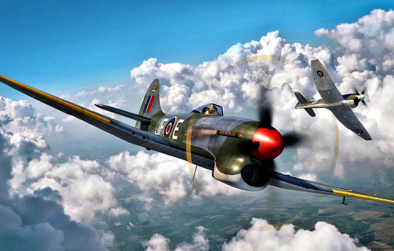 Photo wallpaper RAF, multi-role fighter, Hawker Tempest Mk.V, during the Second World war, Engine Napier Sabre II, …