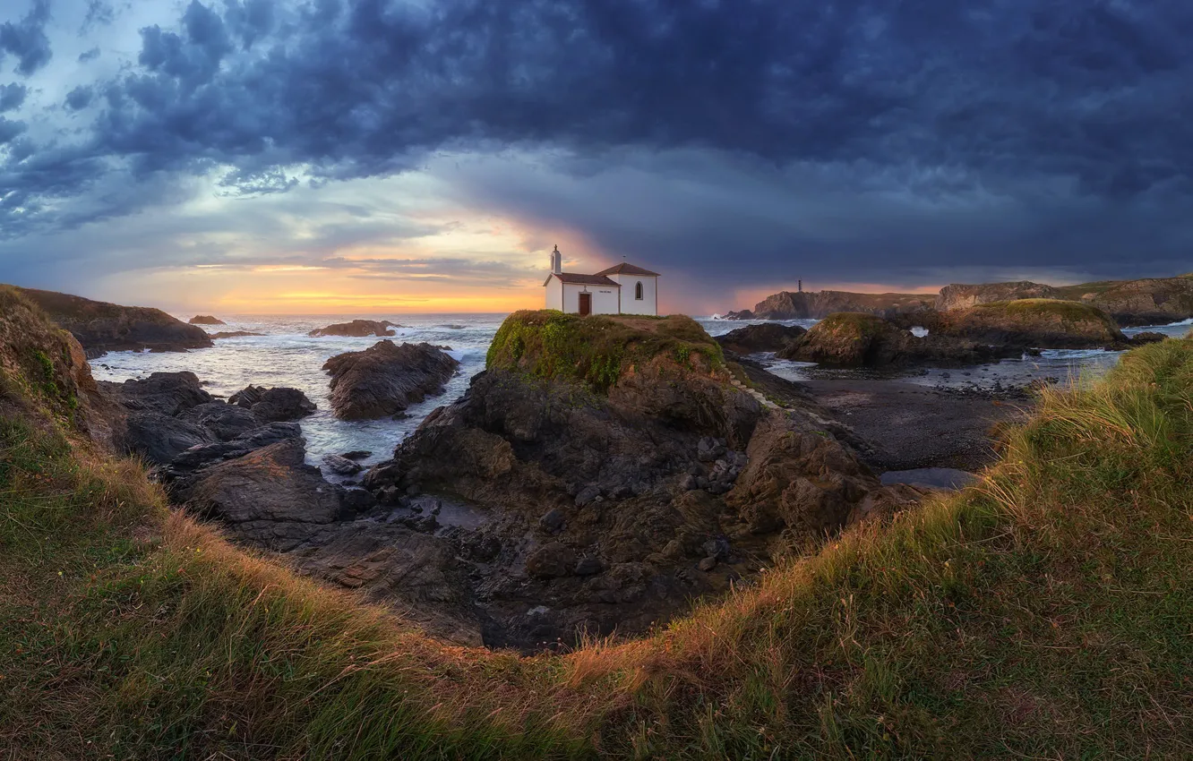 Photo wallpaper sea, sunset, shore