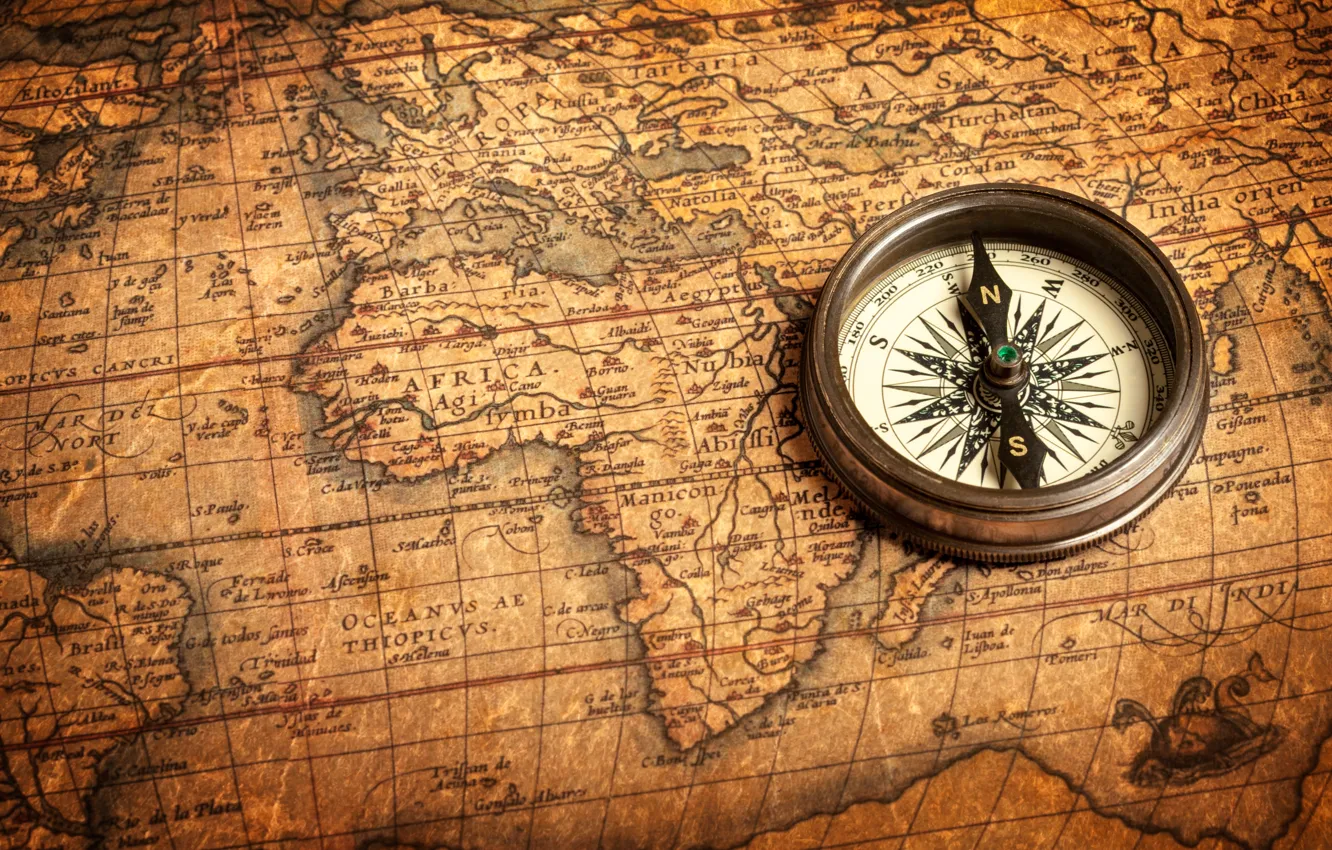 Photo wallpaper compass, vintage, romance, compass, adventure, old maps, treasure hunting, old maps