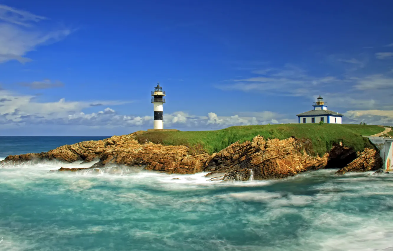 Photo wallpaper sea, lighthouse, island, Spain, Spain, Ribadeo