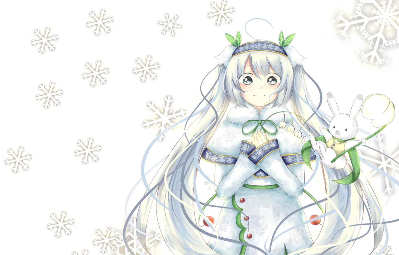 Photo wallpaper anime, art, snowflake, Vocaloid. Miku., snow miku
